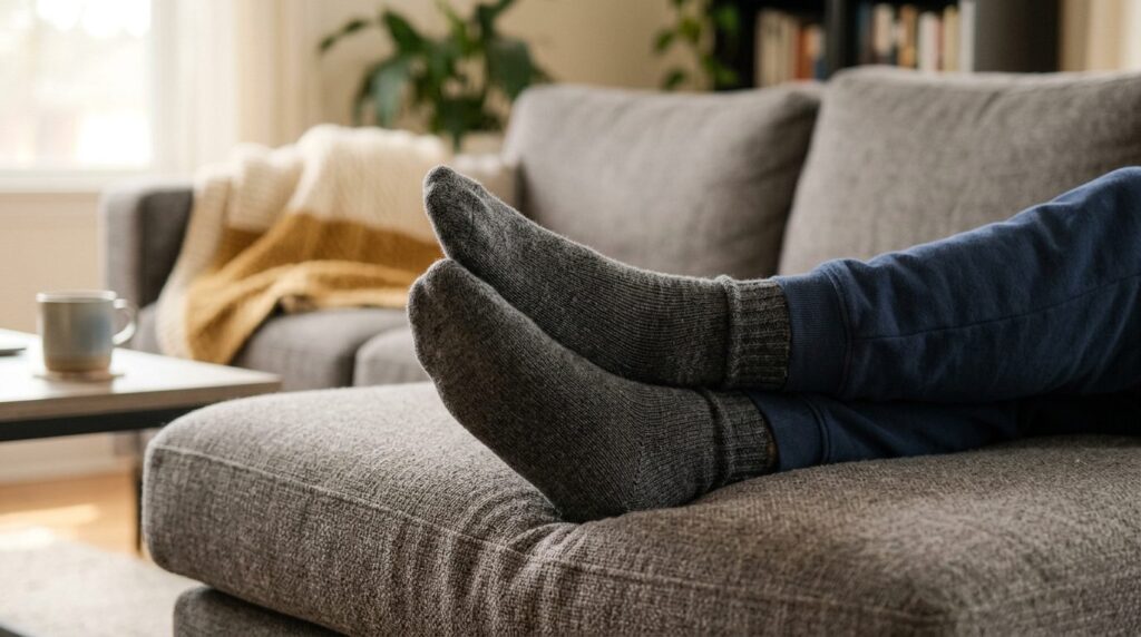 Close-up detail shot of a mans feet wearing high-quality co